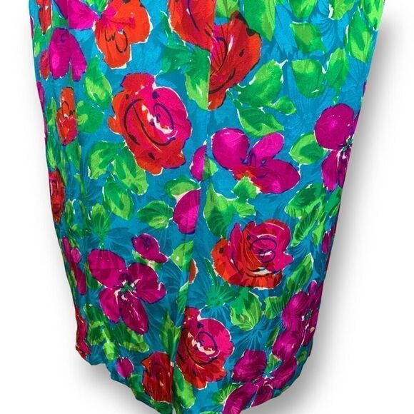 Vintage Adrianna Papell Skirt Multicolored Blue Flower Detail Silk Secretary - Picture 5 of 8